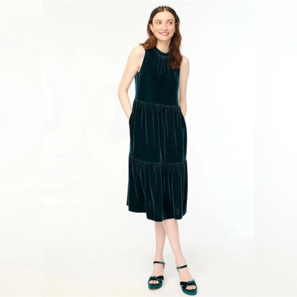 J. Crew velvet tiered midi dress